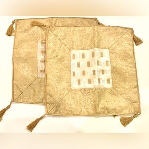 2 Decorative Pillowcases with Golden Stitches and Tassels